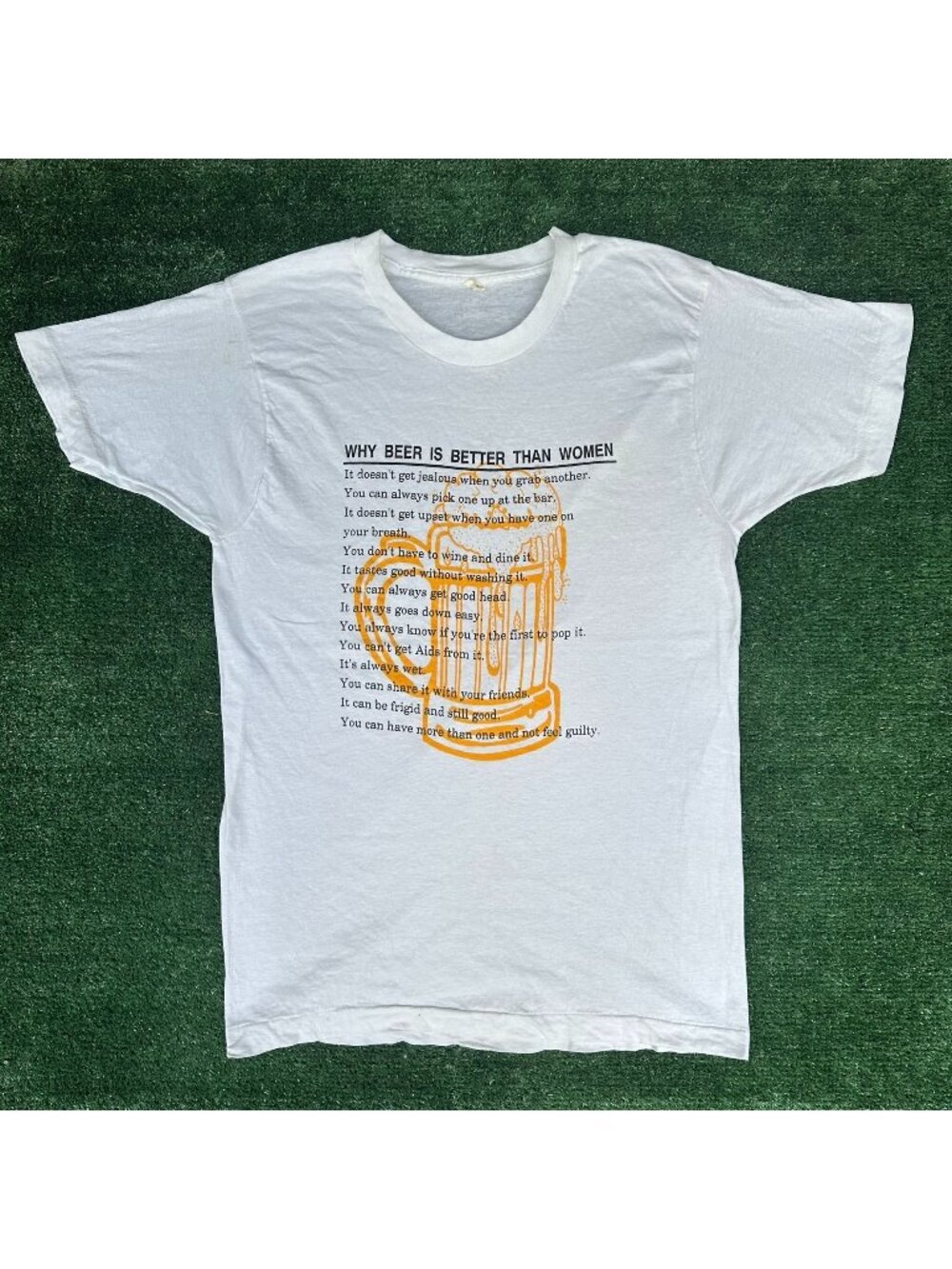 Vintage 80s Beer Humor T-Shirt White M Single Stitch Paper Thin Funny Ironic